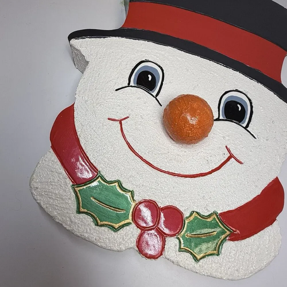 Vintage Hand Painted Ceramic Snowman Wall Hanging Christmas Decor Plaque